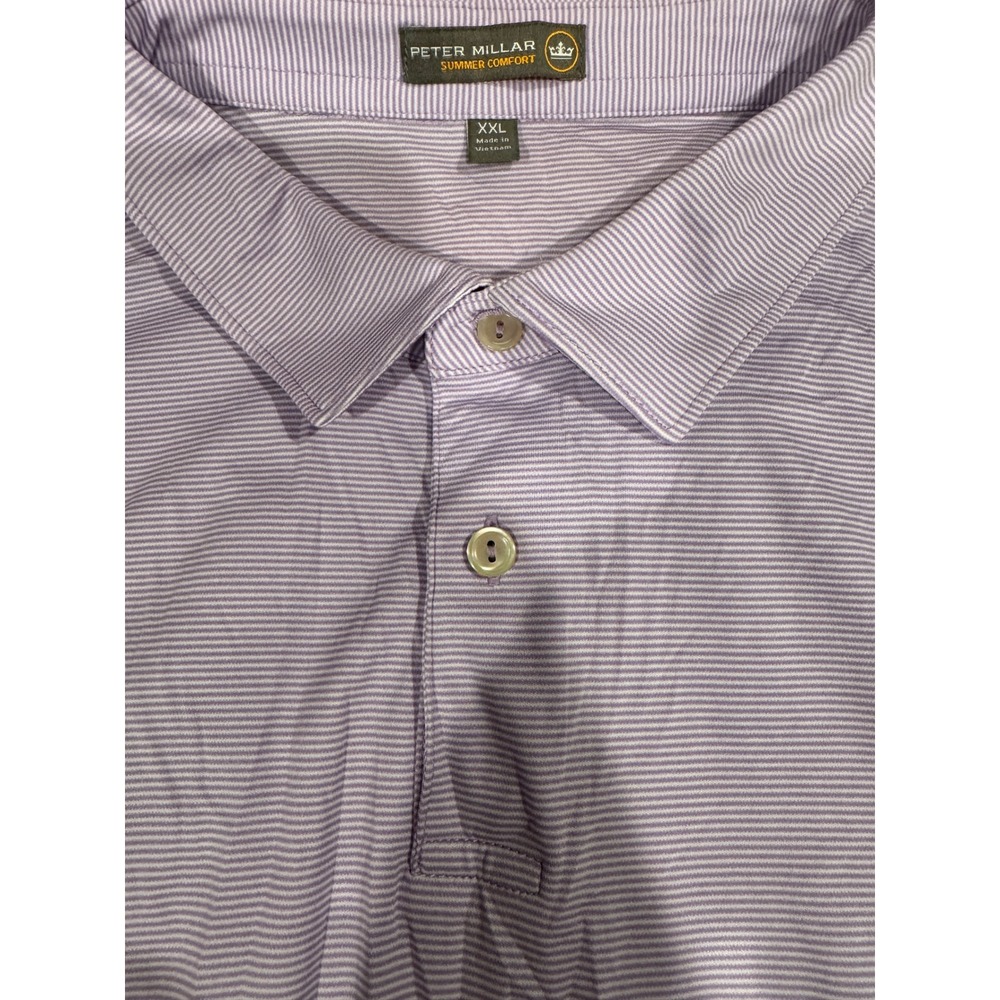 Peter Millar Summer Comfort Polo Shirt Mens XXL Purple White Micro Stripe Golf